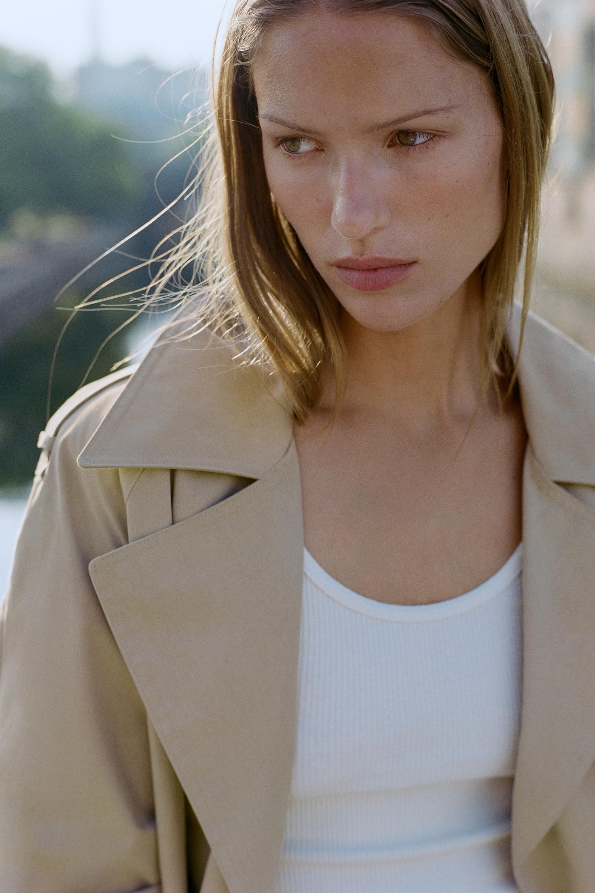 SHORT TRENCH JACKET WITH SHOULDER PADS AND BELT | Zara UK
