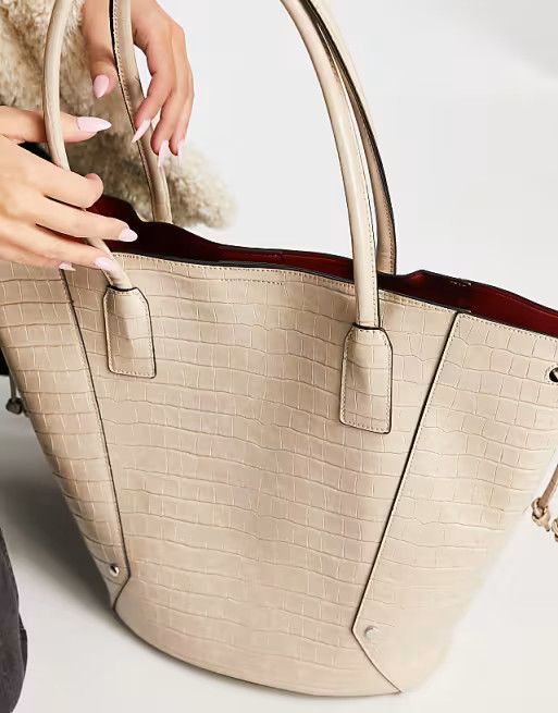 Topshop large structured tote bag in stone | ASOS (Global)