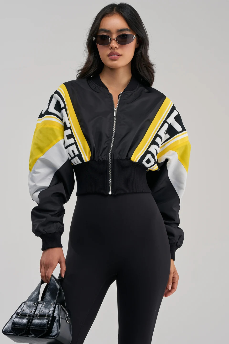 AKIRA Phoenix Mixed Media Bomber Jacket In Yellow | Black | Size XS | AKIRA