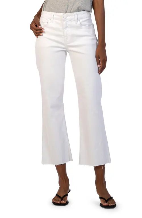 KUT from the Kloth Kelsey Raw Hem High Waist Ankle Flare Jeans in Optic White at Nordstrom, Size ... | Nordstrom