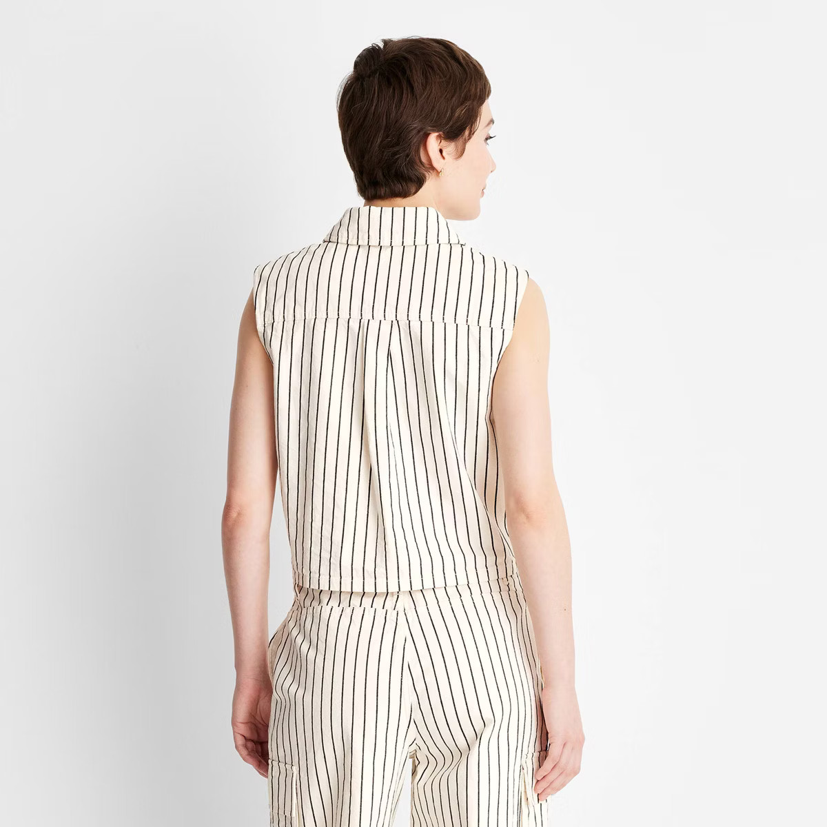 Women's Collared Button-Down Shirt - Future Collective Black Striped S | Target