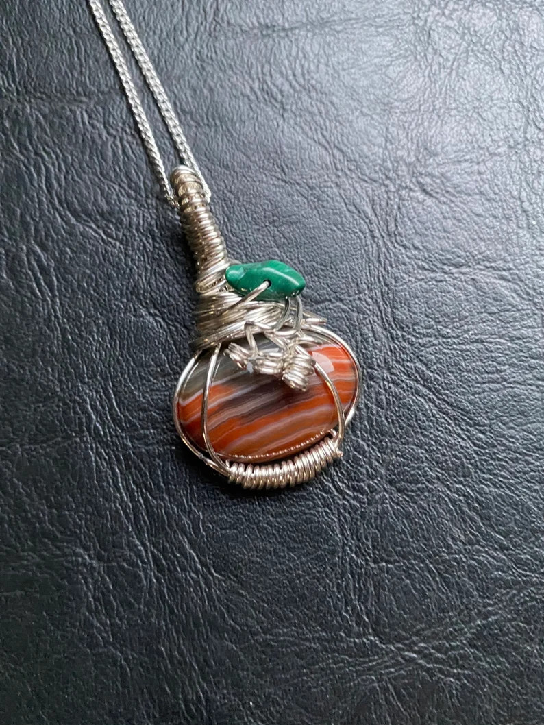 Orange Gray Agate Pumpkin Pendant Necklace Rustic Fall Autumn - Etsy | Etsy (US)