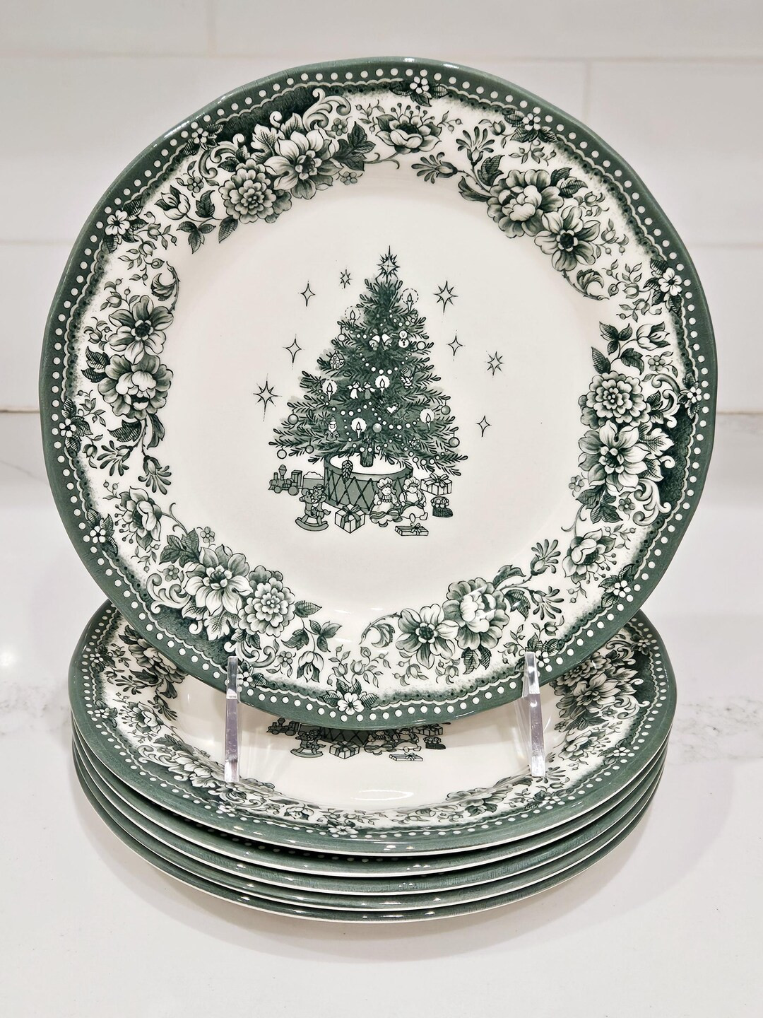 Legend British Heritage Christmas Tree Plates, Green Floral Dinnerware (set of 6) - Etsy.de | Etsy (US)