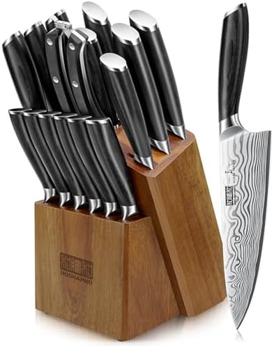HOSHANHO 16-Piece Knife Set with Block, Ultra Sharp High Carbon Powder Steel Knife Block Set, Che... | Amazon (US)