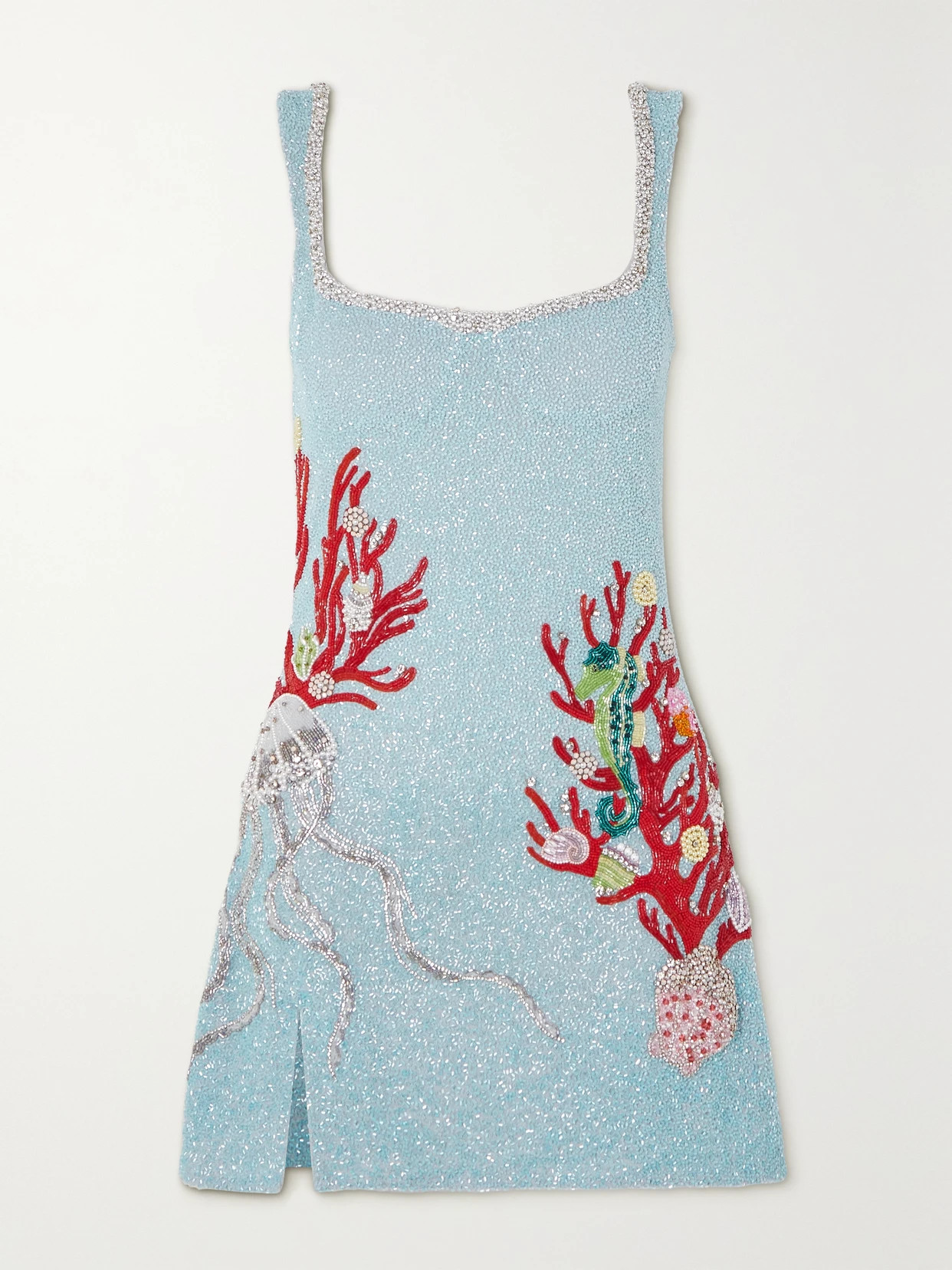 Clio Peppiatt - Into The Ocean Embellished Stretch-mesh Mini Dress - Blue | NET-A-PORTER (US)