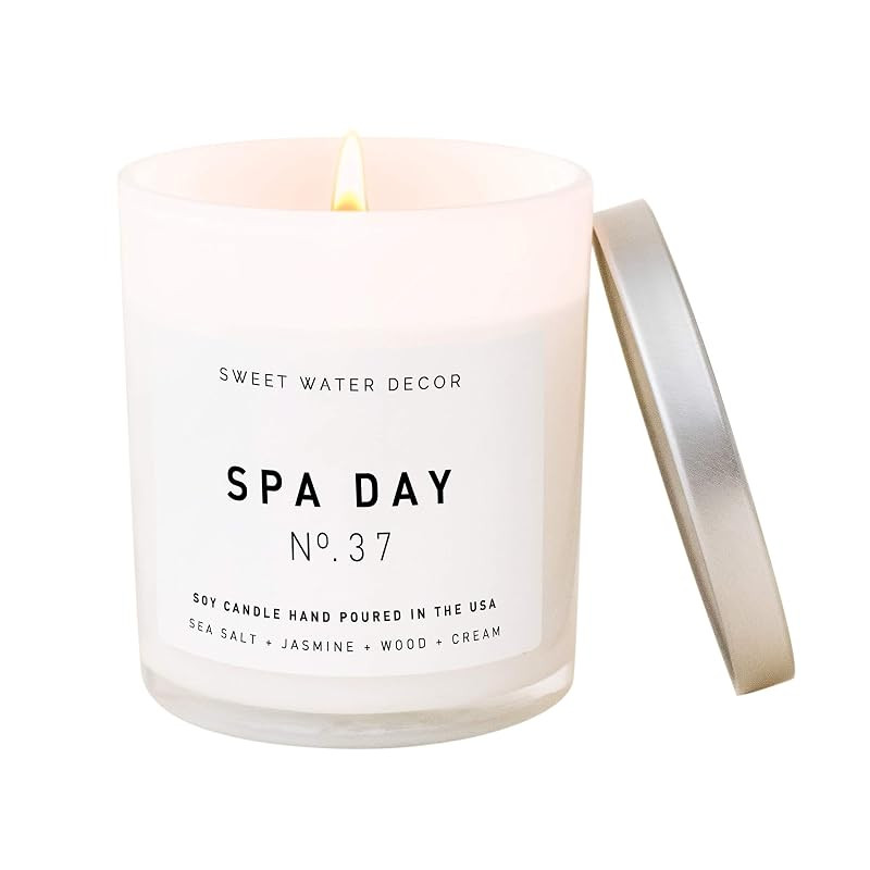 Sweet Water Decor Spa Day Candle | Sea Salt, Jasmine, and Wood Relaxing Scented Soy Candles for H... | Amazon (US)