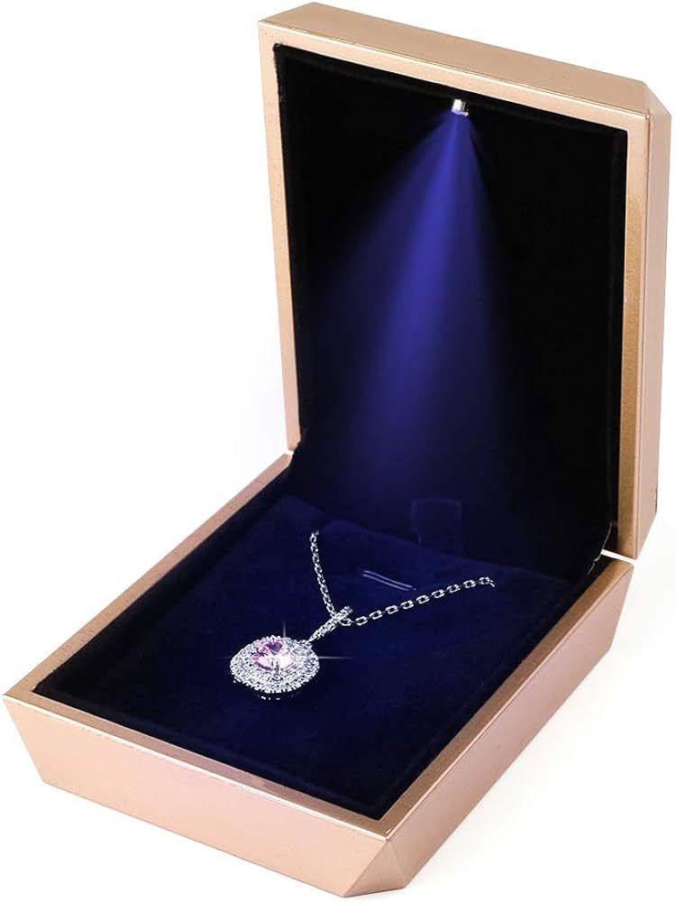 iSuperb LED Pendant Necklace Box Bracelet Box Couple Jewelry Gift Boxes Case Small Jewelry Displa... | Amazon (US)