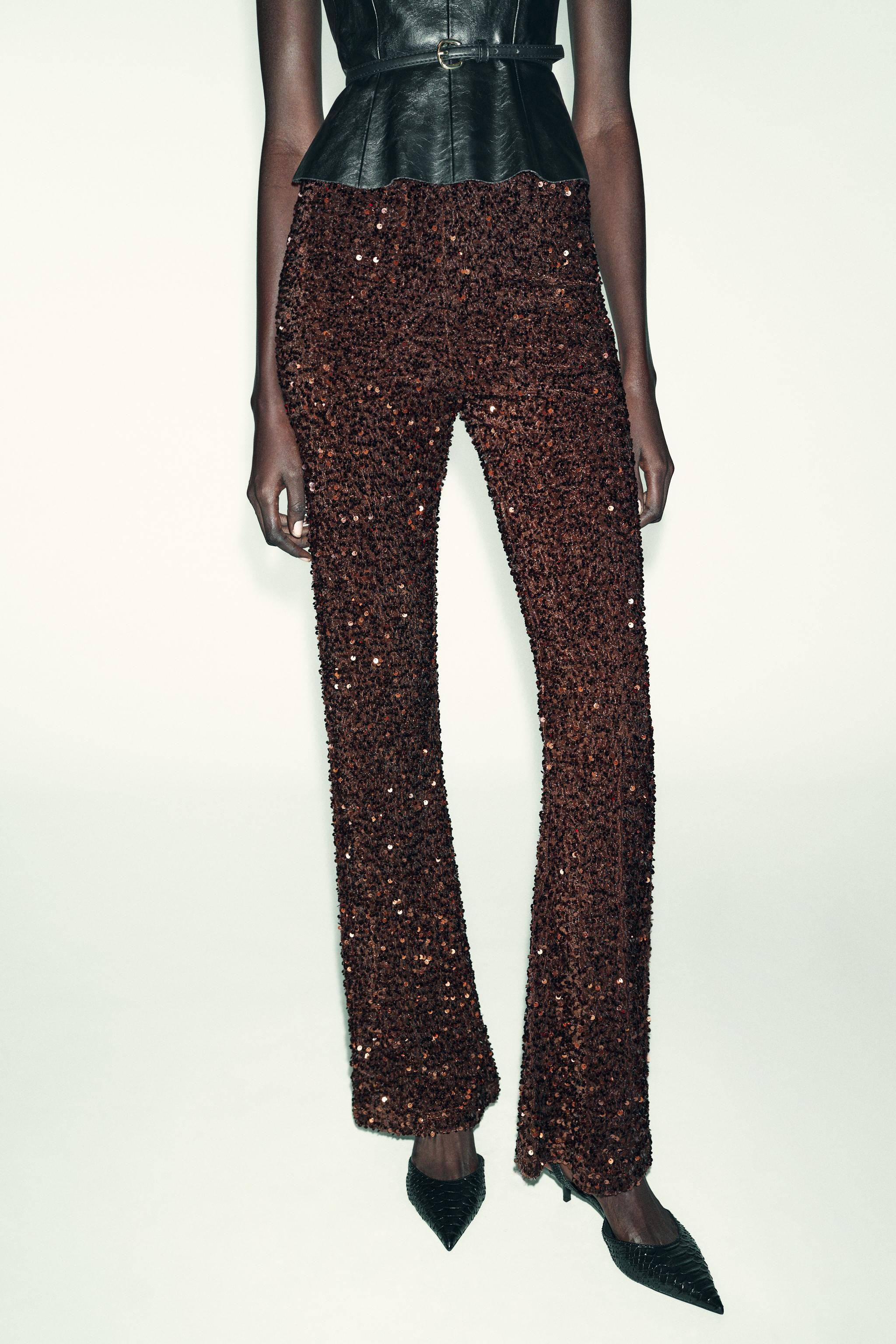 FLARE VELVET SEQUIN LEGGINGS | Zara UK