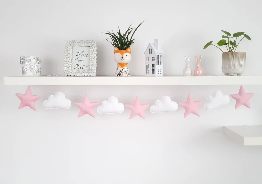 Star and Cloud Fabric Garland, Pink Banner Baby Girl Nursery, Pink Decor Girls Room, - Etsy UK | Etsy (US)