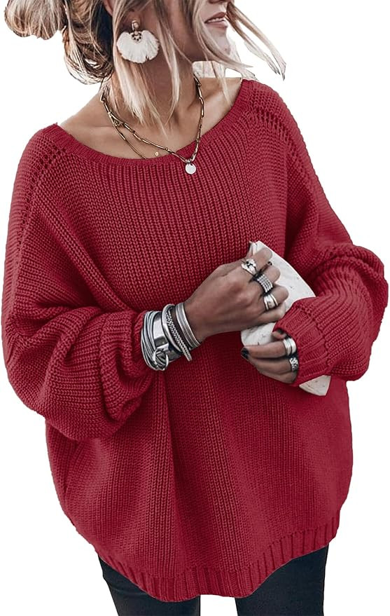 Oversized Sweaters for Women Trendy Chunky Batwing Long Sleeve Casual Crewneck Ribbed Pullover Tu... | Amazon (US)