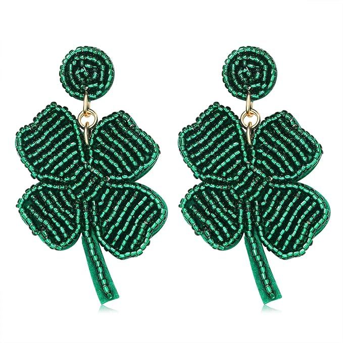 Boderier St Patrick's Day Earrings Green Leprechaun Beaded Pom Pom Fashion Earrings Lucky Irish D... | Amazon (US)