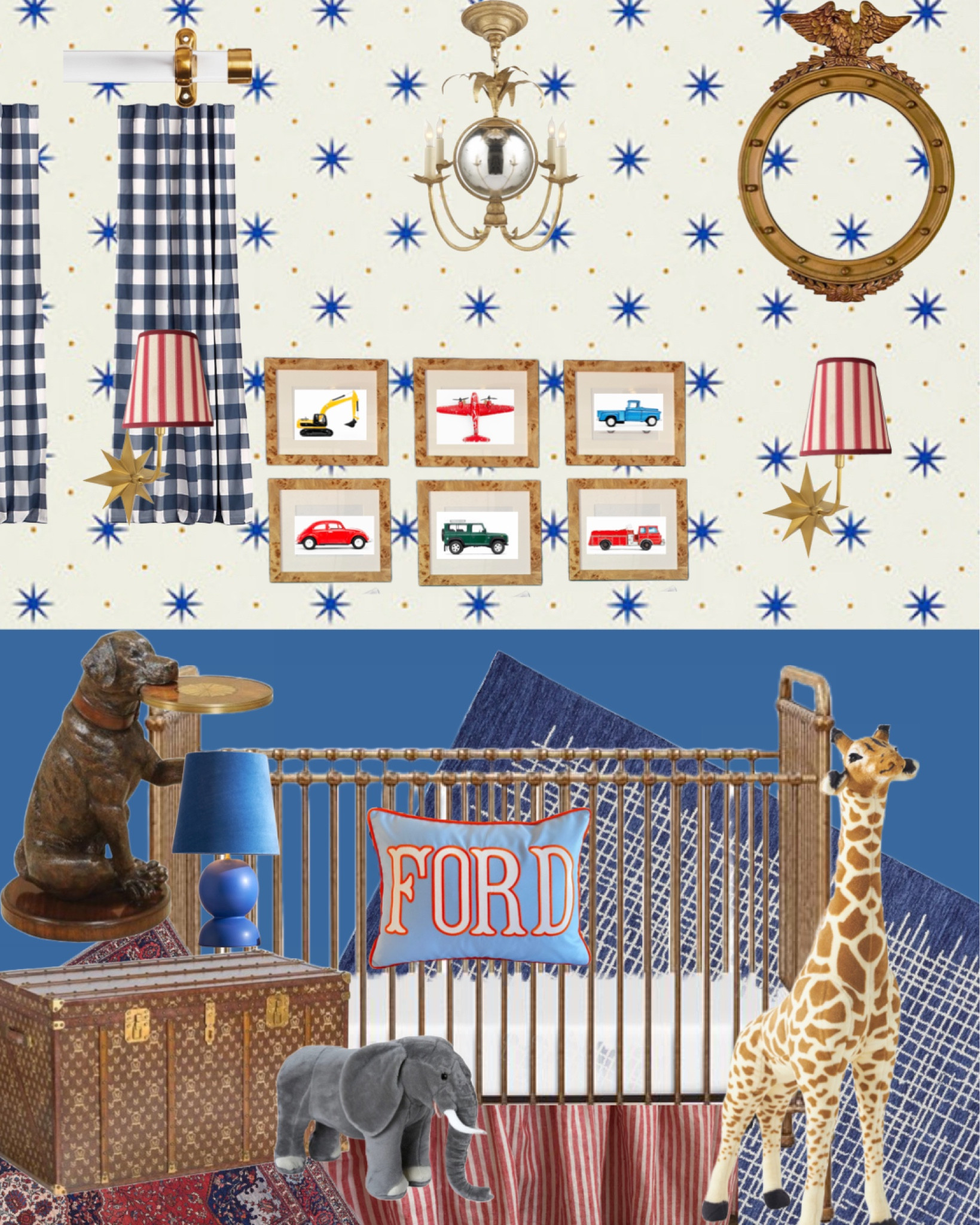 Another boy nursery mock-up / visits on board I made before deciding on the other option for Maitland. I still hope to use this red white and blue classic color scheme one day, maybe in a big boy room!

#LTKhome #LTKfamily #LTKbaby
