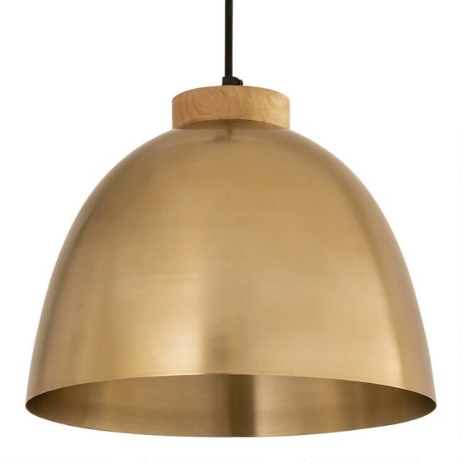 Antique Brass and Wood Drop Pendant Lamp | World Market