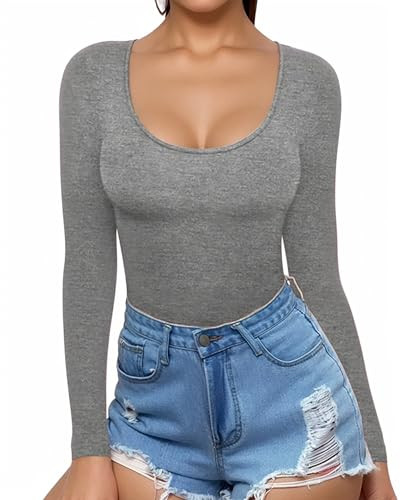 MANGOPOP Womens Scoop Neck Short Sleeve Long Sleeve Slim Fit T Shirt Tunic Tops Tee | Amazon (US)