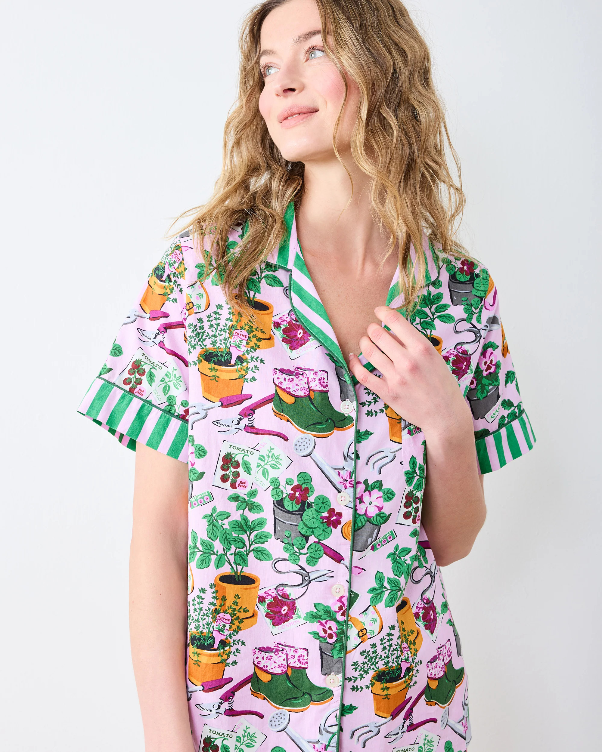 Green Thumb - Short PJ Set - Pink Cosmos | Printfresh