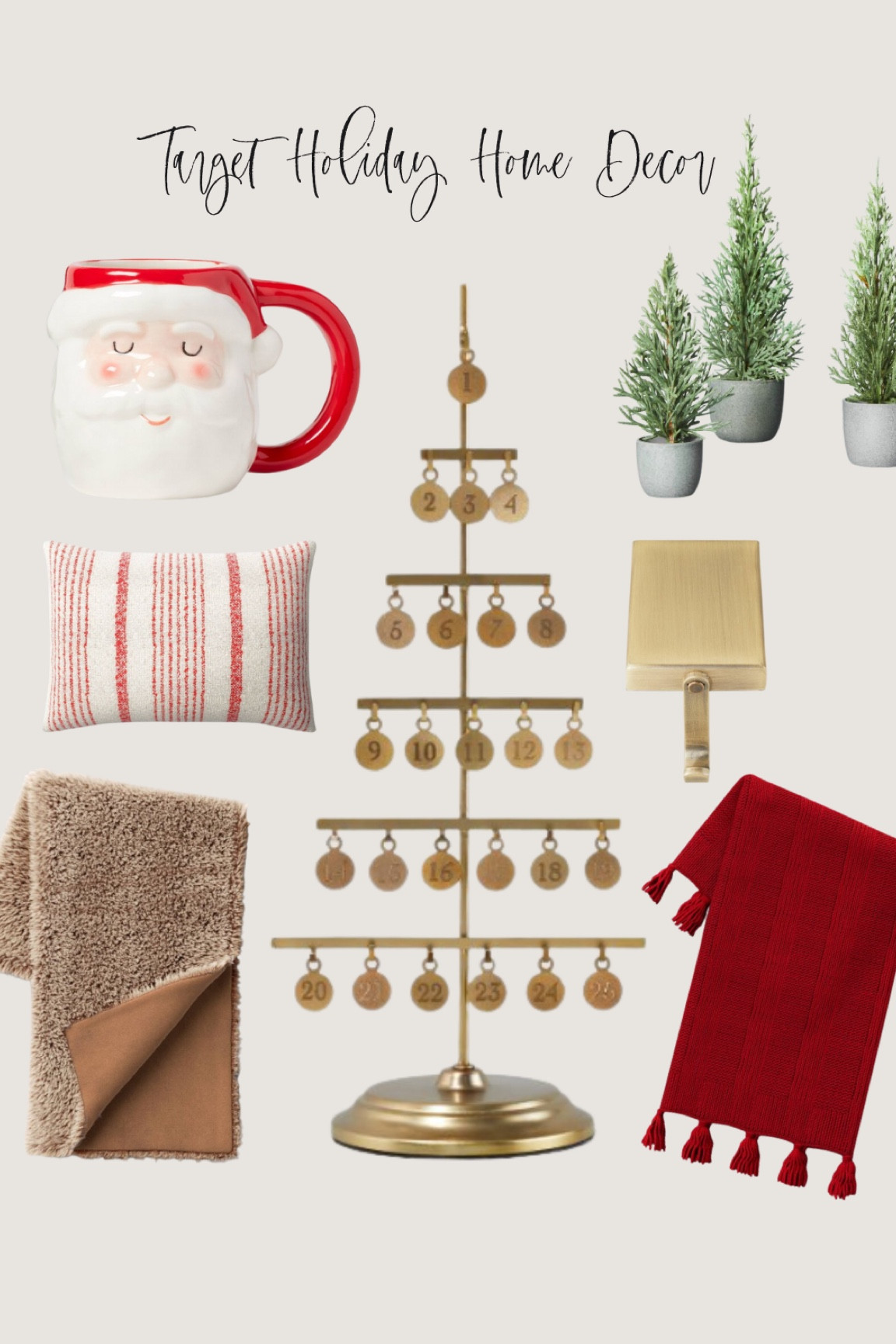 all of my favorite holiday target home decor. Advent calendar. Holiday Santa coffee mug. Faux fur throw blanket. Gold modern stocking holder. Holiday 2022. Christmas home decor. Under $50 home decor. 

#LTKSeasonal #LTKHoliday #LTKhome