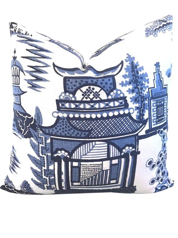 Schumacher Nanjing  Pillow Cover - Chinoiserie Pillow Cover - Blue Asian Pillow Cover -  Blue Pag... | Etsy (CAD)