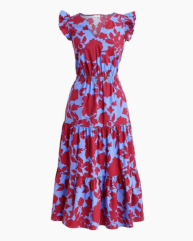 Ruffle-sleeve tiered midi dress | J.Crew Factory