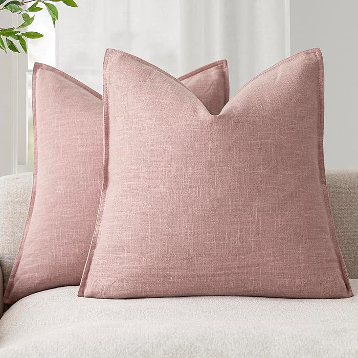 Foindtower Pack of 2, Decorative Linen Soild Throw Pillow Covers Soft Accent Cushion Euro Case Bo... | Amazon (US)