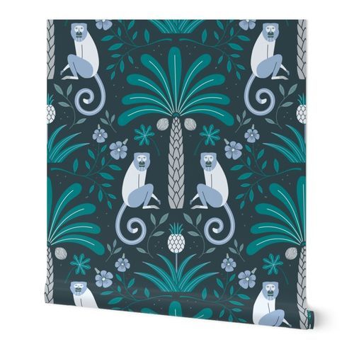 (L) Tropical jungle with monkeys Pantone Ultra Steady Colors | Spoonflower
