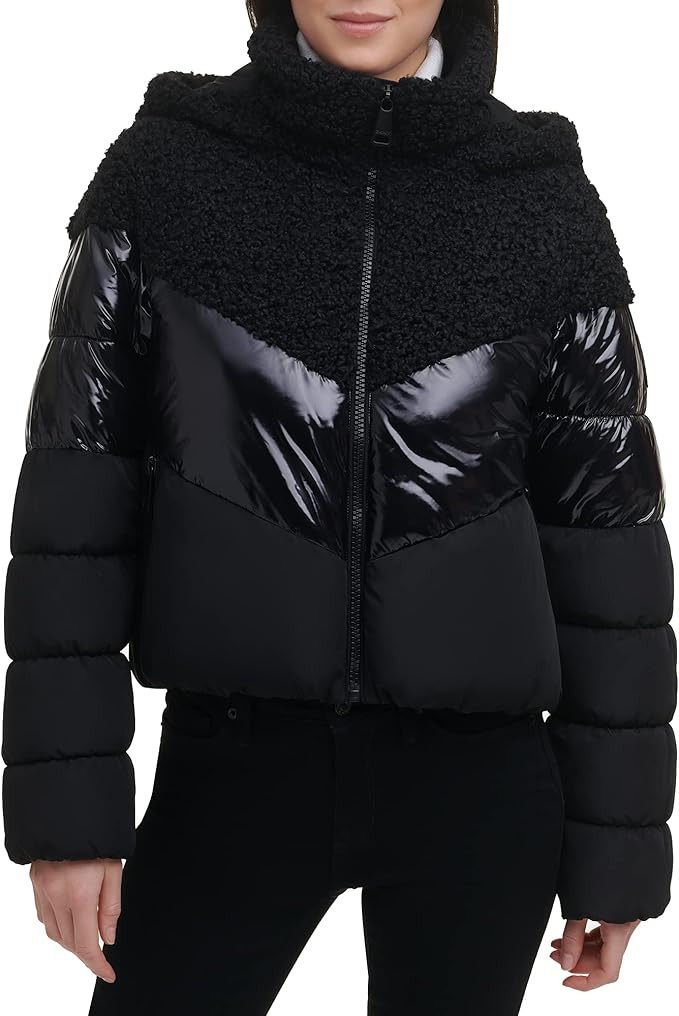 DKNY Women's Mix Media Puffer Jacket | Amazon (US)