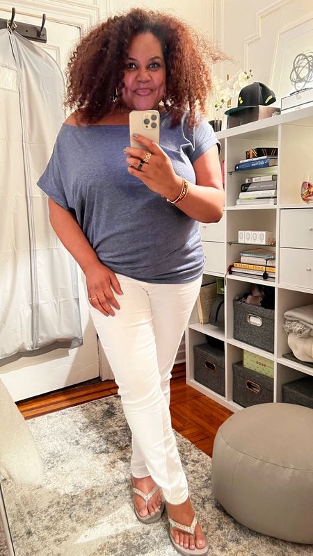 Casual comfort and I #FoundItOnAmazon 
Stretchy skinny jeans by Guess and loose fit top. Also, I'm living in these flip flops these days. Wearing XL top/size 34 jeans. 

#LTKcurves #LTKstyletip #LTKunder100
