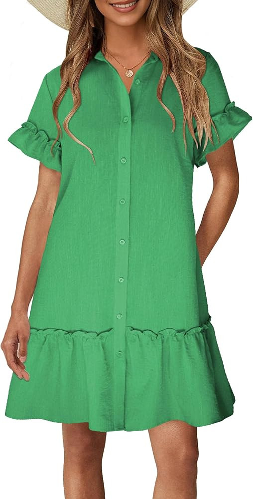 CCTOO Women's Summer Dresses Casual V Neck Button Down 3/4 Sleeve Floral Print Loose Flowy Shirt ... | Amazon (US)