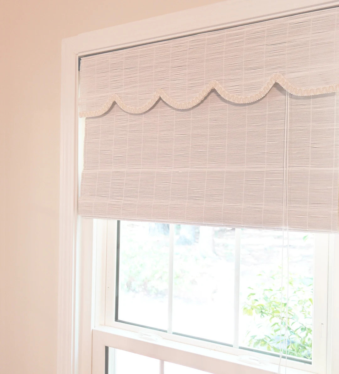 White Bamboo Shades With Scallop Valance, Bamboo Fold up Shades, Designer Window Treatment, Made ... | Etsy (US)