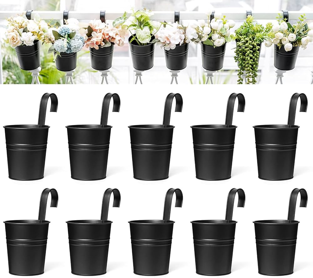 Dahey 10 Pcs Hanging Flower Pots Metal Iron Bucket Planter for Railing Fence Balcony Garden Home ... | Amazon (US)