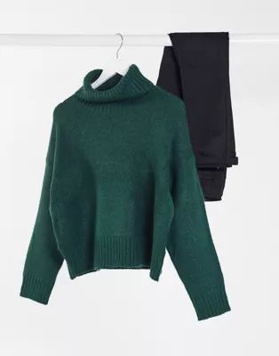 New Look chunky roll neck sweater in pine green | ASOS (Global)