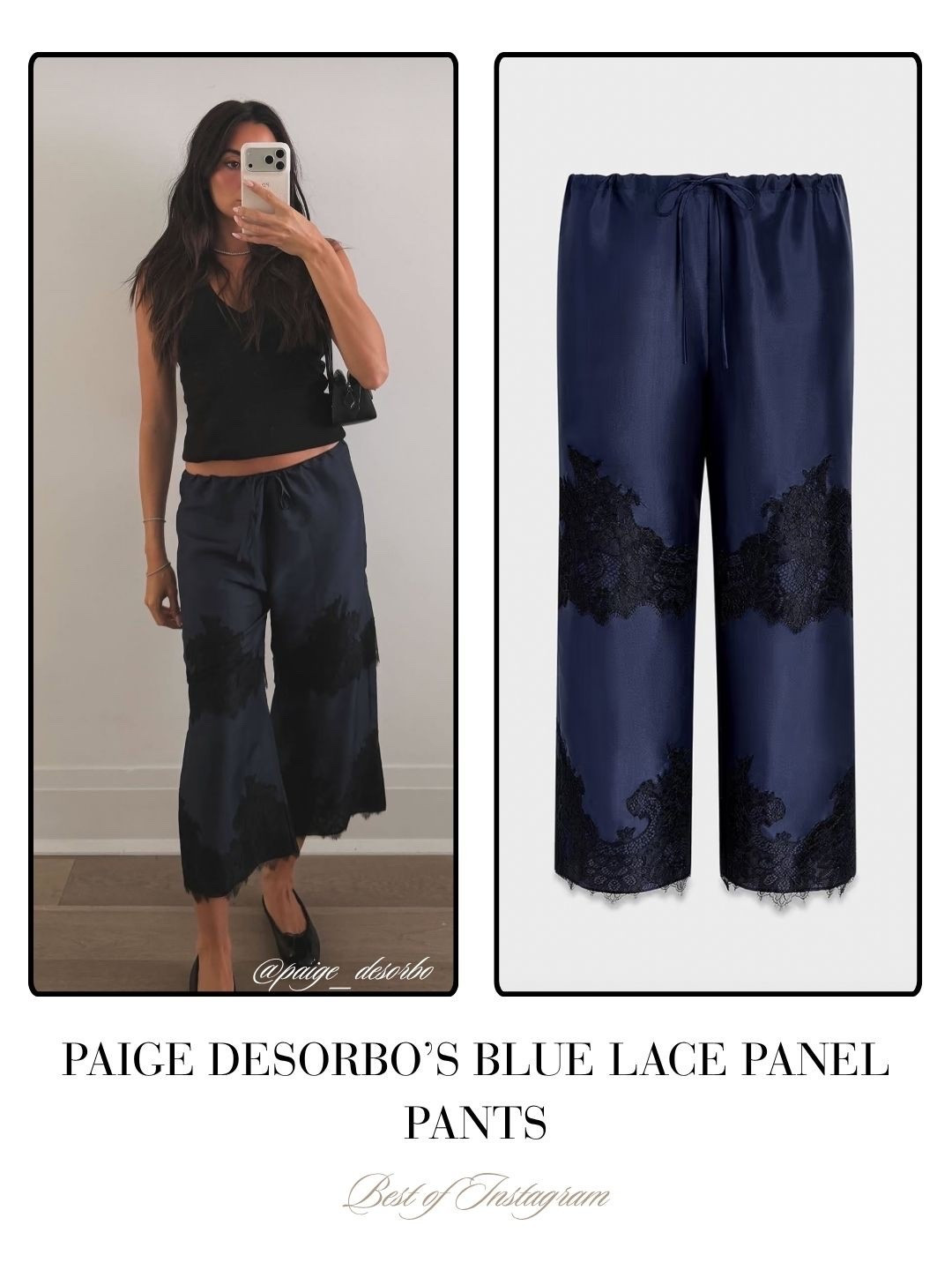Paige DeSorbo’s Blue Lace Panel Pants // Sold by Aflalo 📸 = @paige_desorbo