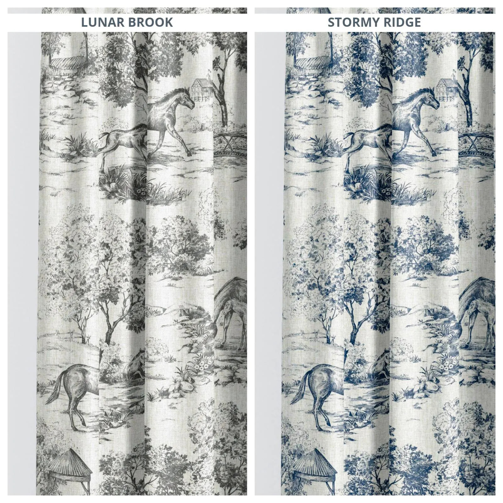 Toile de Jouy Horses/ Nature Theme Custom Size Curtains. Lined Window Drapes. Pinch Pleat Drapery Option. Blackout Add-On. Gray/ Blue | Etsy (Global)