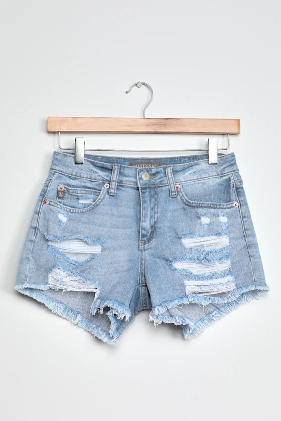 Kasenya Light Wash Mid-Rise Super Destroyed Shorts | Lulus (US)