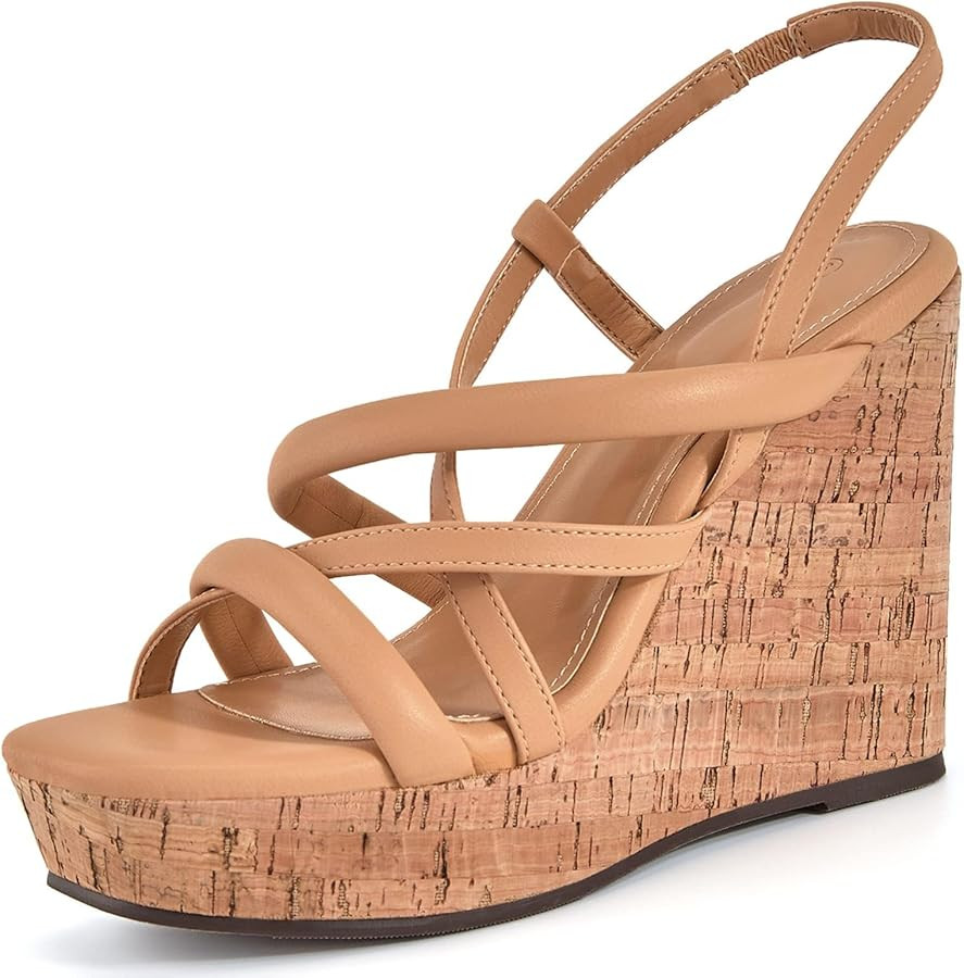 Coutgo Women Platform Wedge Sandals Cork Slingback Wedges Espadrilles Heels Summer Shoes | Amazon (US)