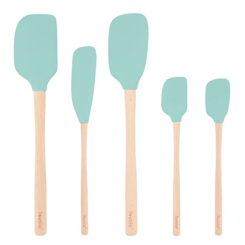 Tovolo 5-Piece Silicone and Wooden Handle Utensil Set (Light Aqua): Spatula, Spoonula, Jar Scraper, Mini Spatula, and Mini Spoonula | Amazon (US)