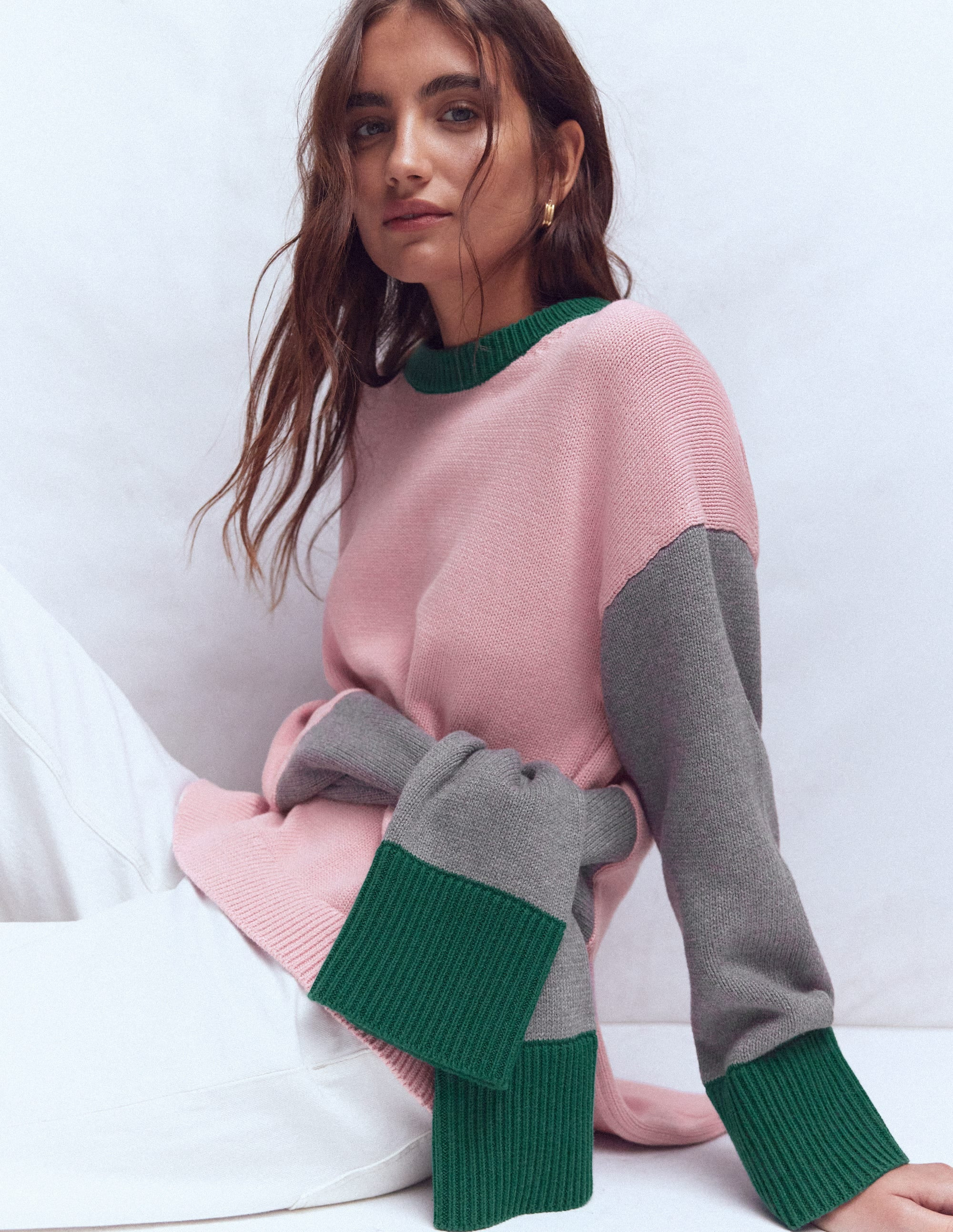 Lucy Relaxed Cotton Jumper-Pink, Grey, Green | Boden DE