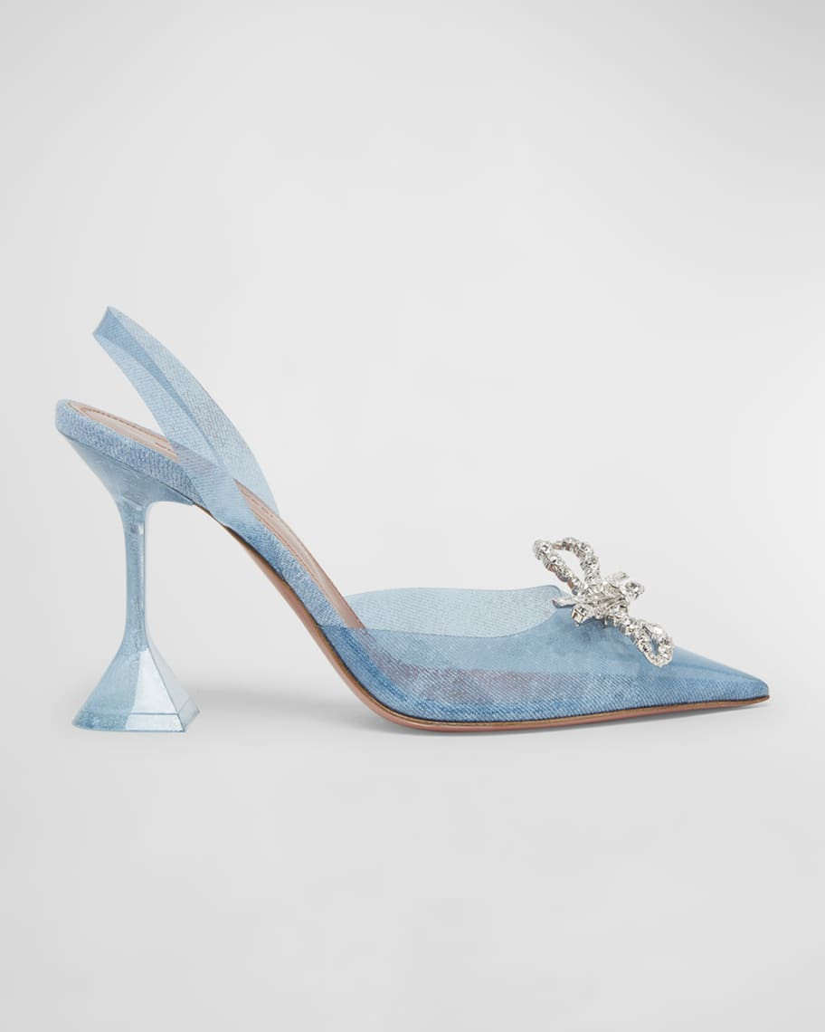 Amina Muaddi Rosie Denim-Effect PVC Slingback Pumps | Neiman Marcus