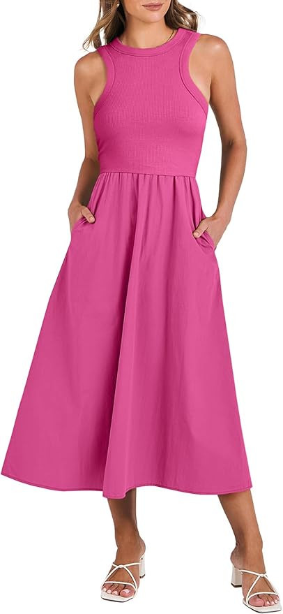 ANRABESS Women's Summer Casual Sleeveless Midi Sundress Knit High Neck Tank Top Racerback Flowy D... | Amazon (US)