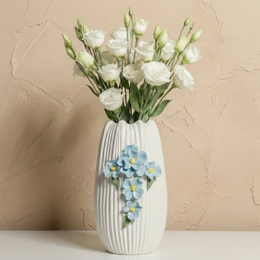 Modern Ceramic Vase - White Boho Textured Vase for Flower, 3D Sculpted Floral Centerpiece Vase fo... | Amazon (US)