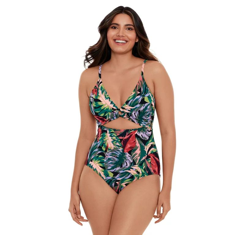 Time and Tru Women's and Women's Plus Size O Ring One Piece Swimsuit 