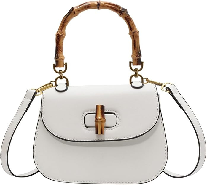 Women'S Leather Tote Handbags,Bamboo Shaped Top Handle Satchel Crossbody Bag Vintage Shoulder Bag | Amazon (US)