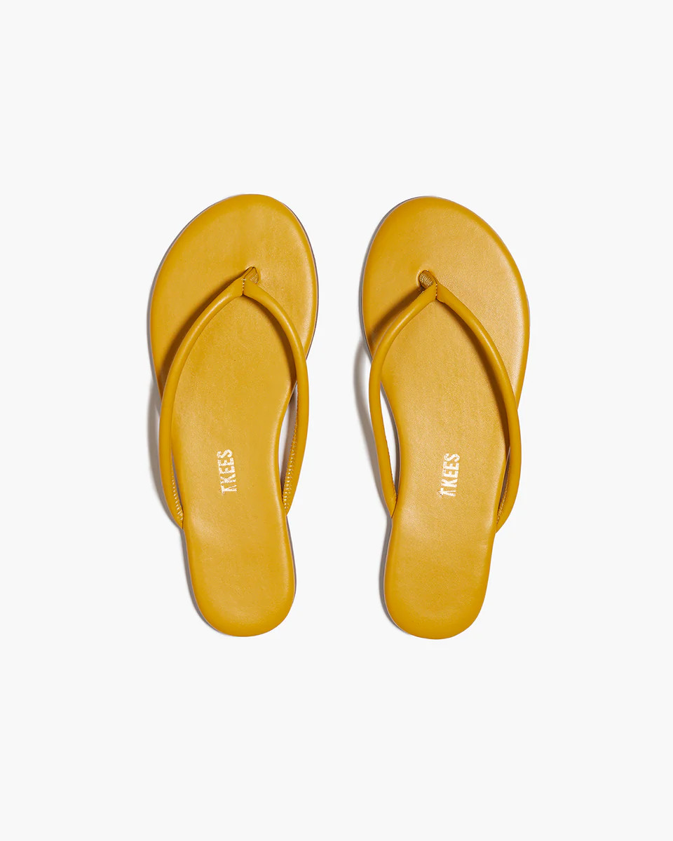 TKEES Tubular Lily Lemon Curry Flip Flops | Leather | TKEES