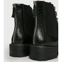 Black Faux Croc Chunky Chelsea Boots New Look Vegan | New Look (UK)