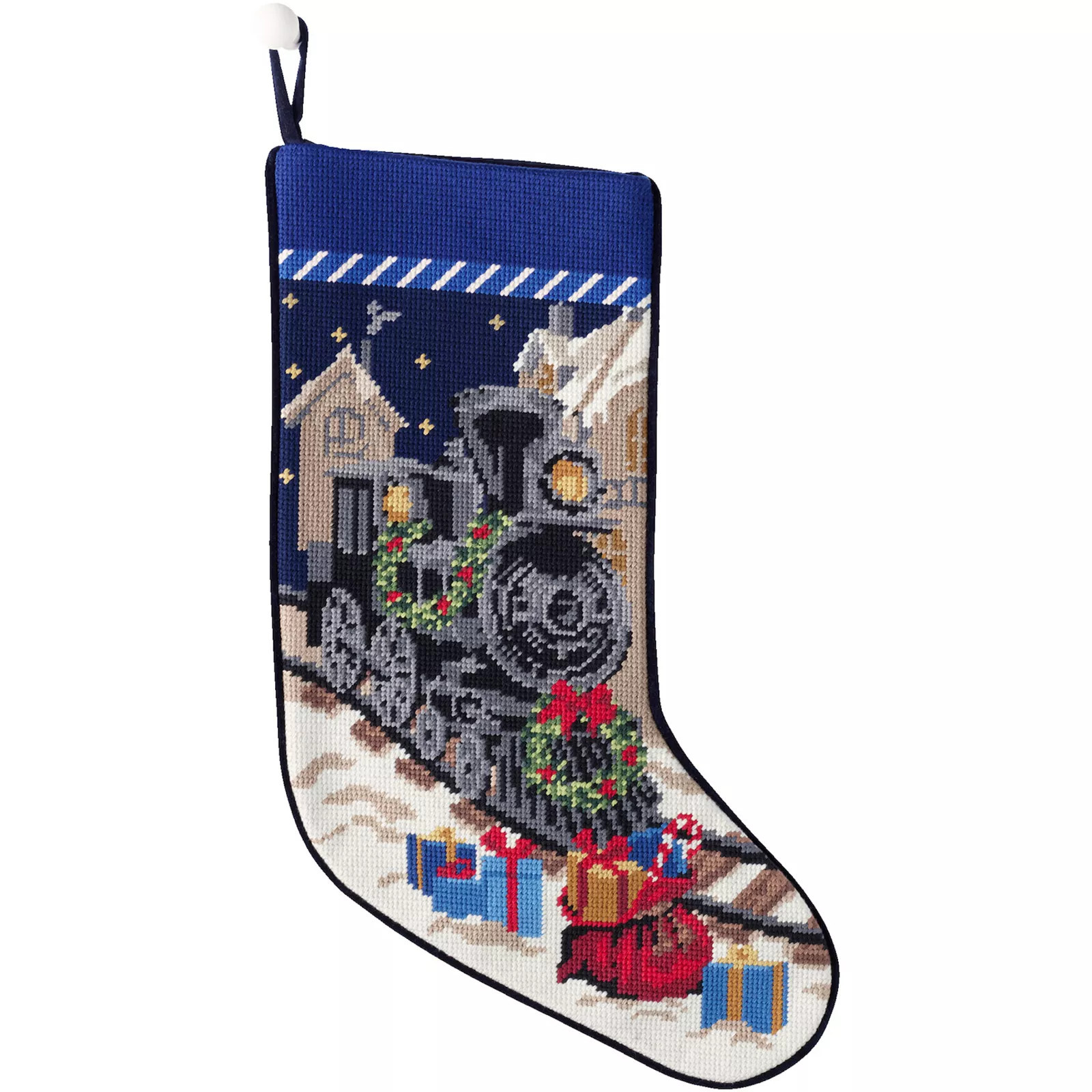 Lands' End Needlepoint Christmas Stocking, Evening Train | Kohl's