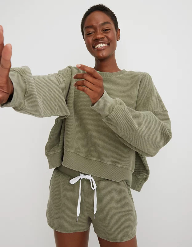 Aerie New Love Corded Cropped Crew Sweatshirt | American Eagle Outfitters (US & CA)