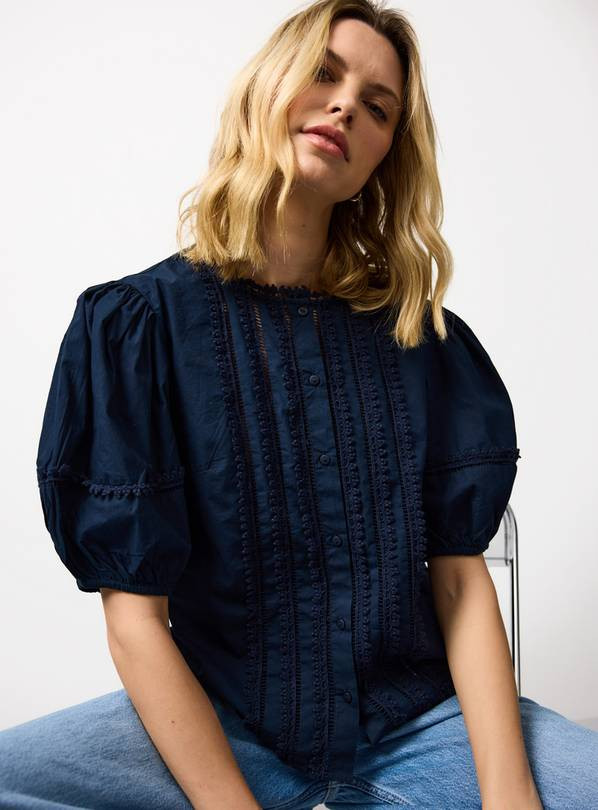 Navy Pintuck Lace Trim Blouse 20 | Tu Clothing