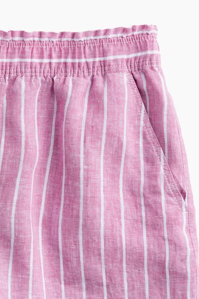 Linen Shorts - High waist - Short - Pink/striped - Ladies | H&M US | H&M (US + CA)