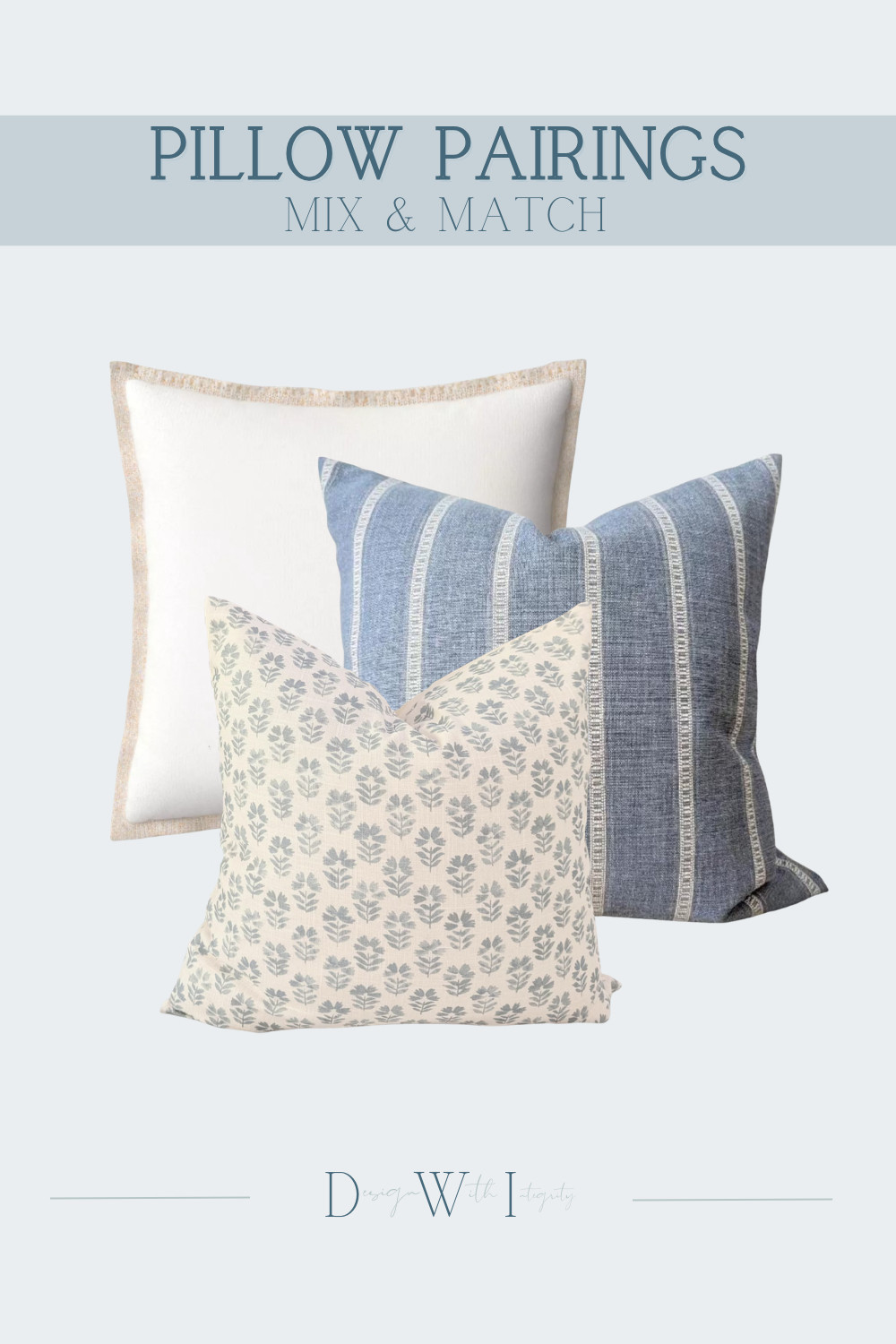 This pillow pairing blends soft denim blue with warm ivory tones for a look that feels relaxed, refined, and effortlessly layered. The striped pillow introduces structure and visual rhythm, while the delicate botanical print adds softness and organic movement. A tailored ivory pillow grounds the palette and creates a clean backdrop that allows the patterns to shine.

What makes this combination work is the balance of pattern scale and tone. The larger stripe provides direction and contrast, while the smaller scale botanical print adds subtle detail without overwhelming the composition. The neutral base keeps everything cohesive, resulting in a layered arrangement that feels calm and elevated.

This pairing works beautifully in coastal, transitional, and modern classic interiors where soft color palettes and tailored textiles create a timeless foundation.

Tap the link to shop this curated pillow pairing and recreate the look in your own space.

#PillowPairings #BlueAndNeutralDecor #CoastalInteriorStyle #LayeredHomeDecor #InteriorStyling 

 #LTKHome