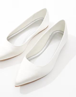ASOS DESIGN Lucky pointed ballet flats in ivory satin | ASOS (Global)