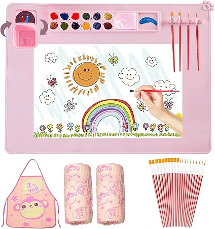 Silicone Painting Mat,Silicone Art Mat kit [1x Apron,1 Pair Oversleeve,20 Pieces Brushes] Silicon... | Amazon (US)